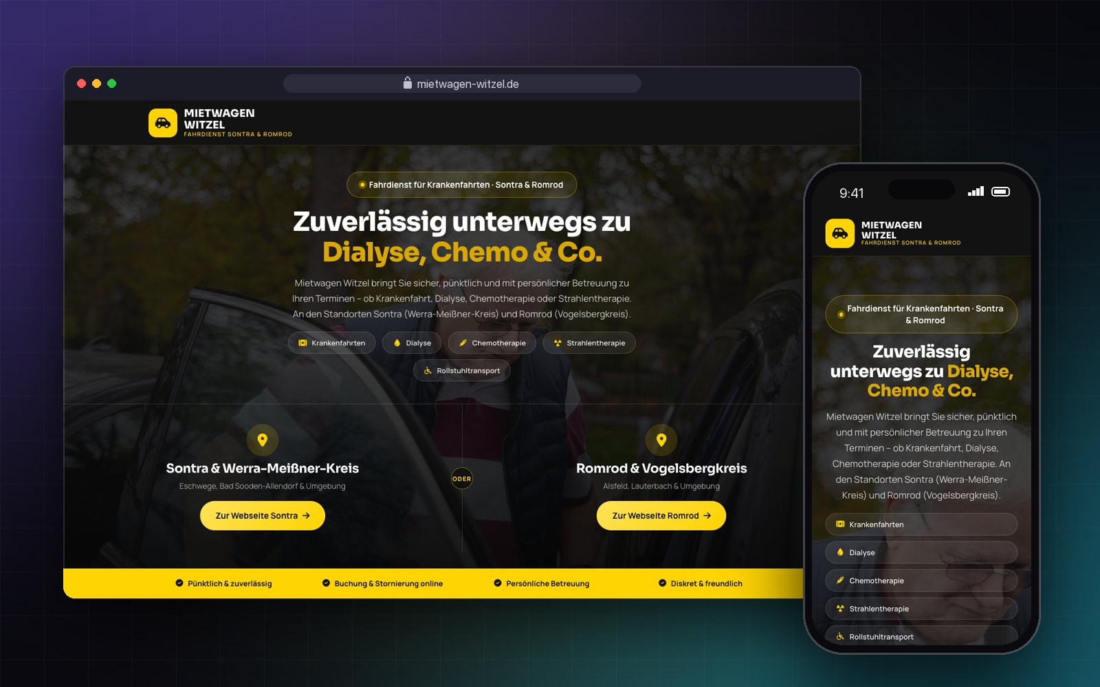 Webseite von Mietwagen Witzel auf Laptop und Smartphone